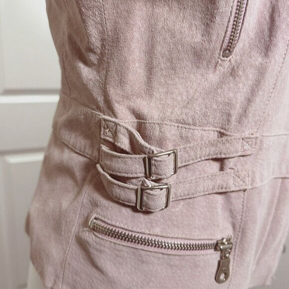 BALMAIN Blush Pink Suede and Satin Lined Moto Jacket 38 - Picture 8 of 10